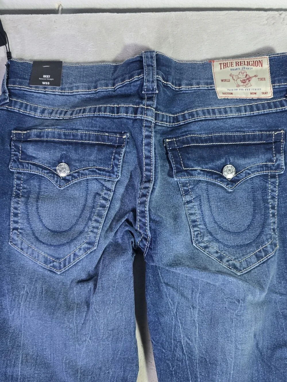 NWT True Religion Ricky SN Flap Relaxed Straight Fit Jeans Sz Actual 34x33 Blue